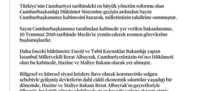 Berat Albayrak'ın İstifası Kabul Edildi