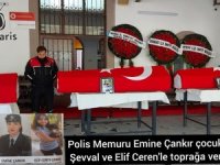 Polis Memuru Emine Çankır çocukları Şevval ve Elif Ceren'le toprağa verildi